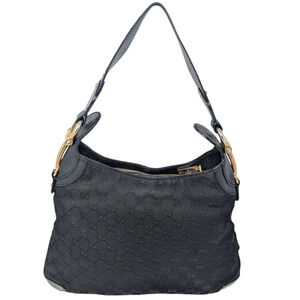 Gucci Creole GG Monogram Canvas Black Leather Hobo Shoulder Bag